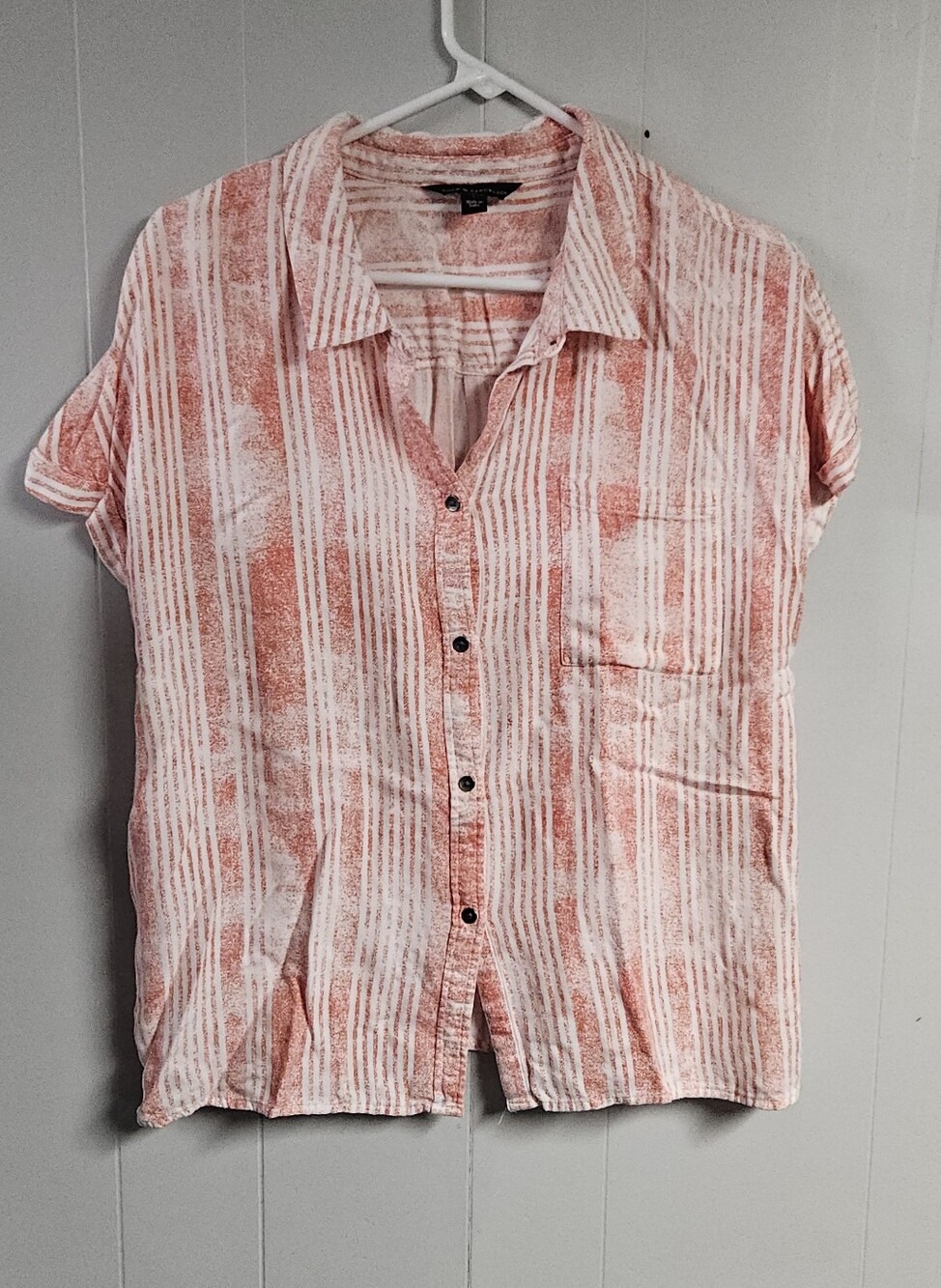 Rock & Republic Button Down Striped Short Sleeve Top, Size Large